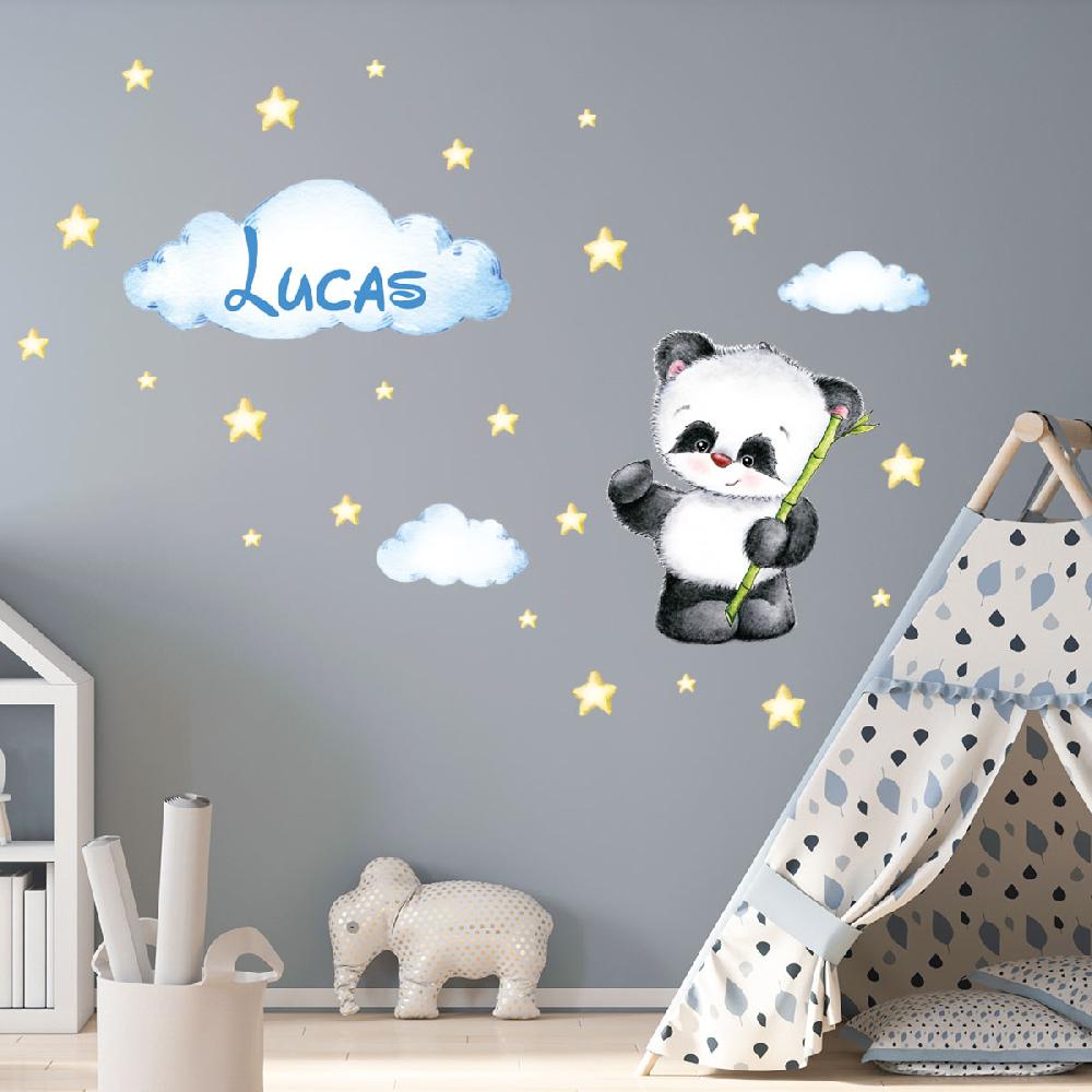 ambiance sticker Sticker personnalisé prénom panda avec son bambou + 70 étoiles – Stickers STICKERS MINI Prénom perso
