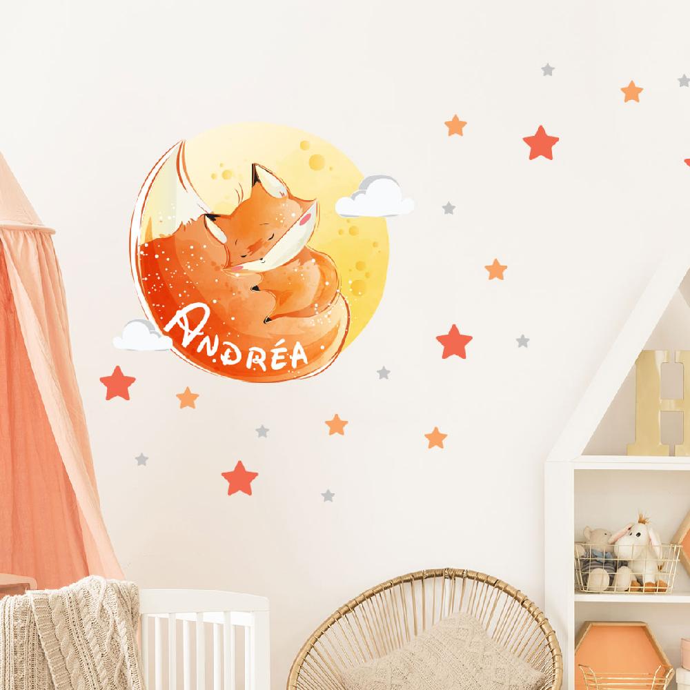 Ambiance Sticker Sticker Personnalisé Prénom Renard Rêveur + 50 étoiles – Stickers STICKERS MINI Prénom Perso