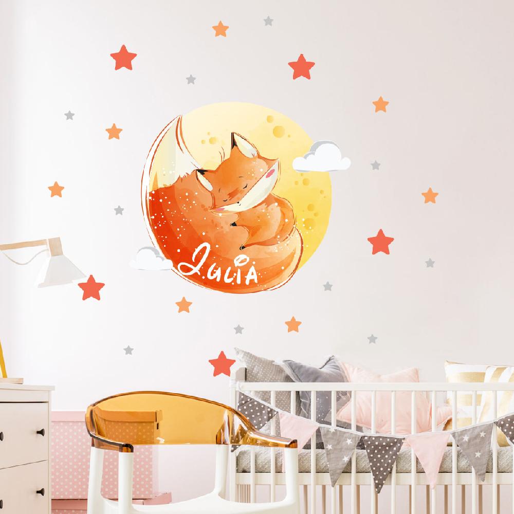 ambiance sticker Sticker personnalisé prénom renard rêveur + 50 étoiles – Stickers STICKERS MINI Prénom perso