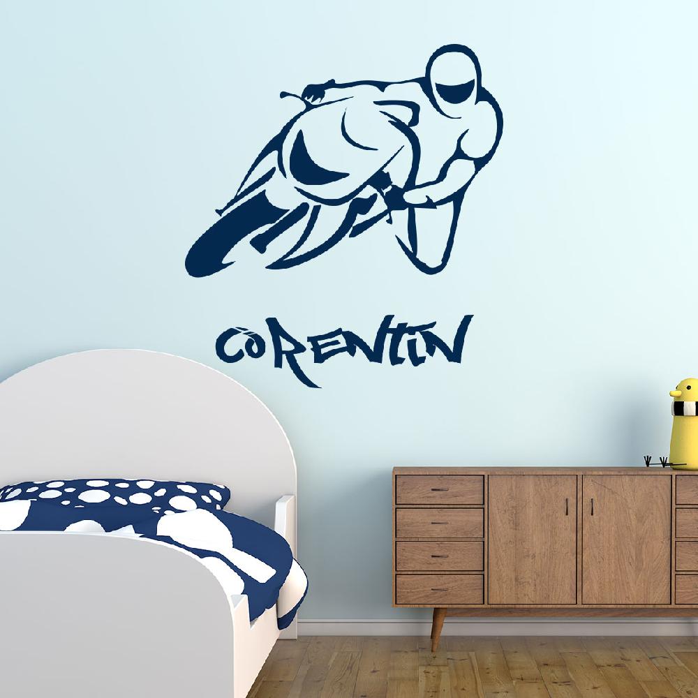 ambiance sticker Sticker prénom personnalisable Moto de course – CHAMBRE ENFANTS Prénoms