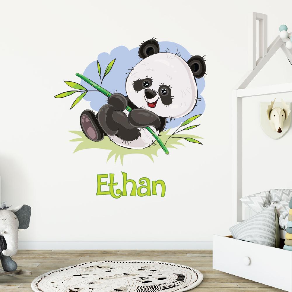 ambiance sticker Sticker prénom personnalisé bébé panda et son bambou – Stickers CHAMBRE ENFANTS Prénoms