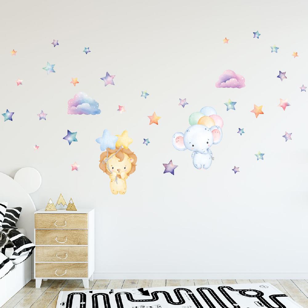 Ambiance Sticker Stickers Animaux Aquarelles Lion Et éléphant – STICKERS ANIMAUX - Stickers Animaux De La Jungle