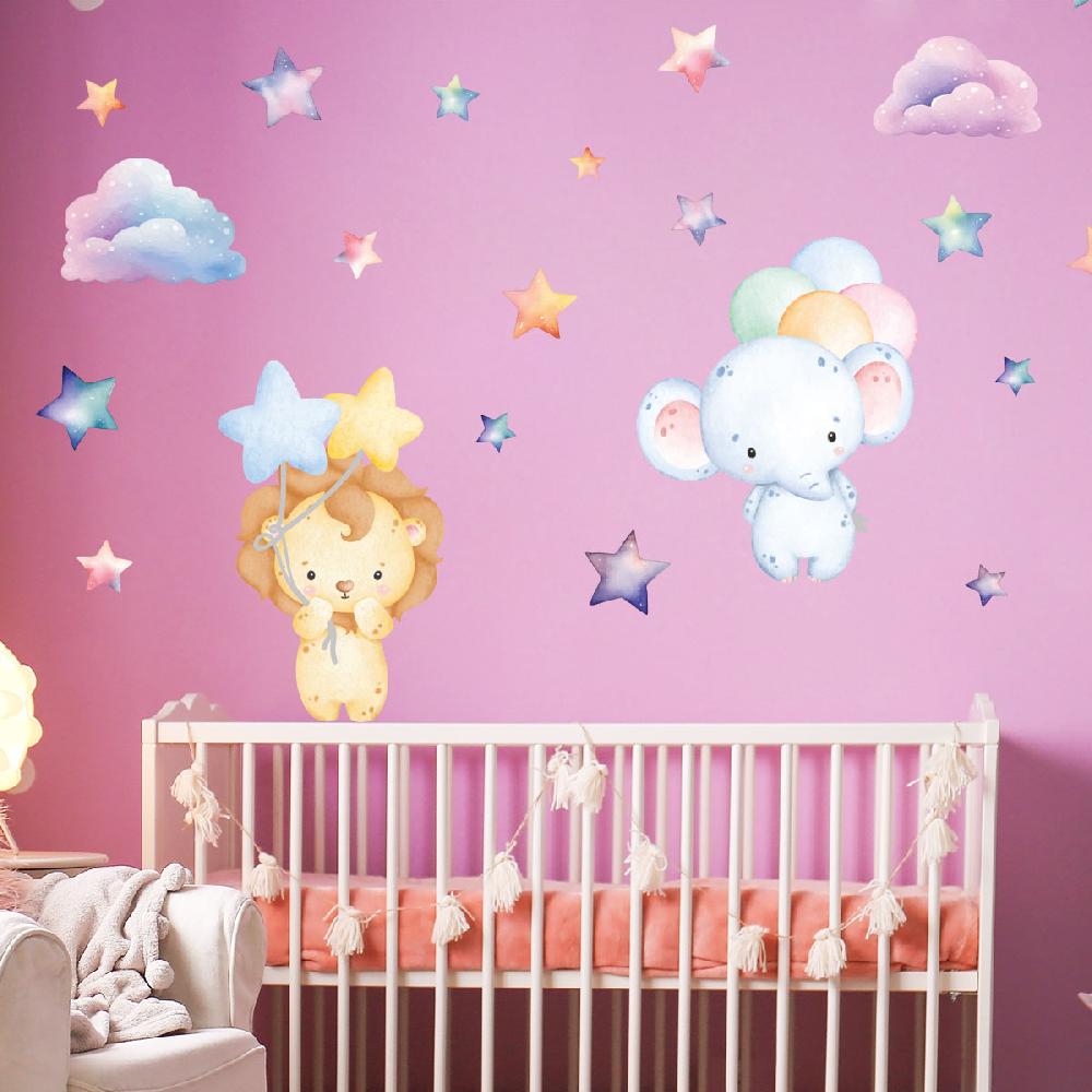 ambiance sticker Stickers animaux aquarelles lion et éléphant – STICKERS ANIMAUX - Stickers Animaux de la jungle
