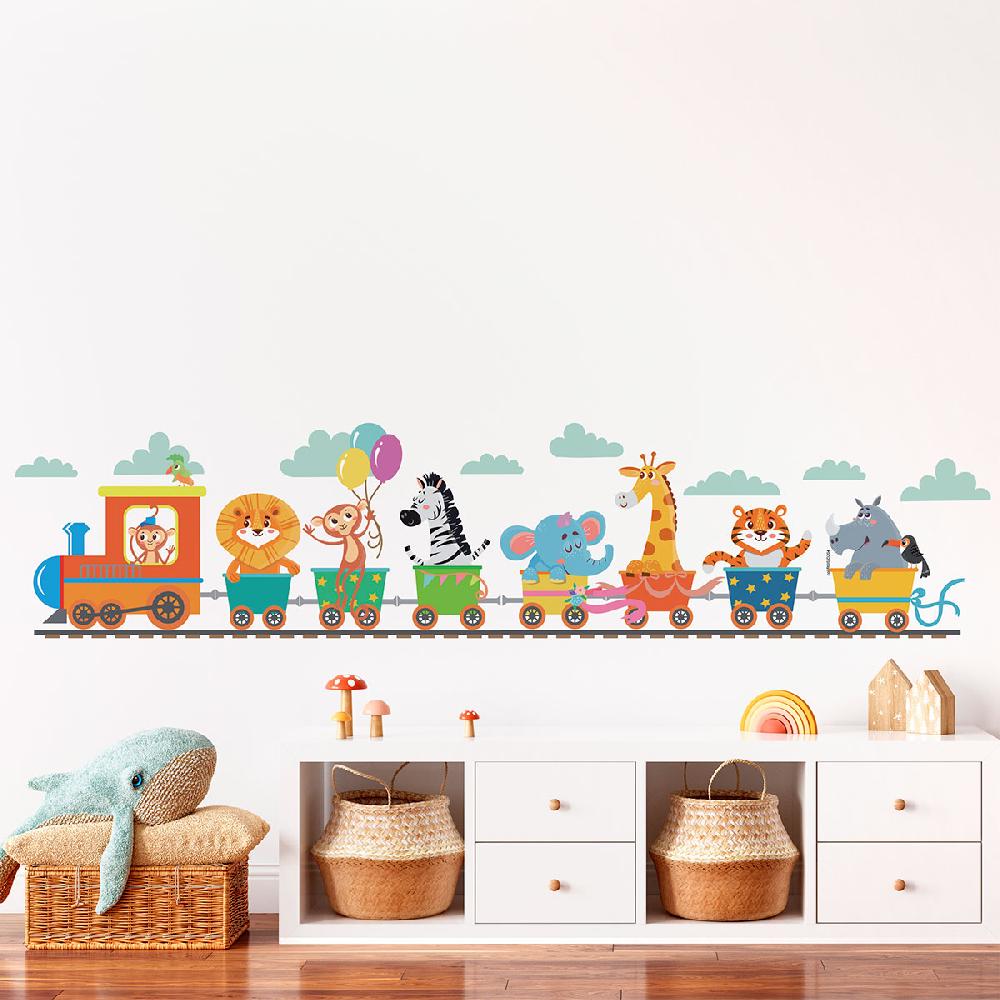Ambiance Sticker Stickers Animaux Dans Le Train Coloré – STICKERS ANIMAUX - Stickers Animaux De La Jungle
