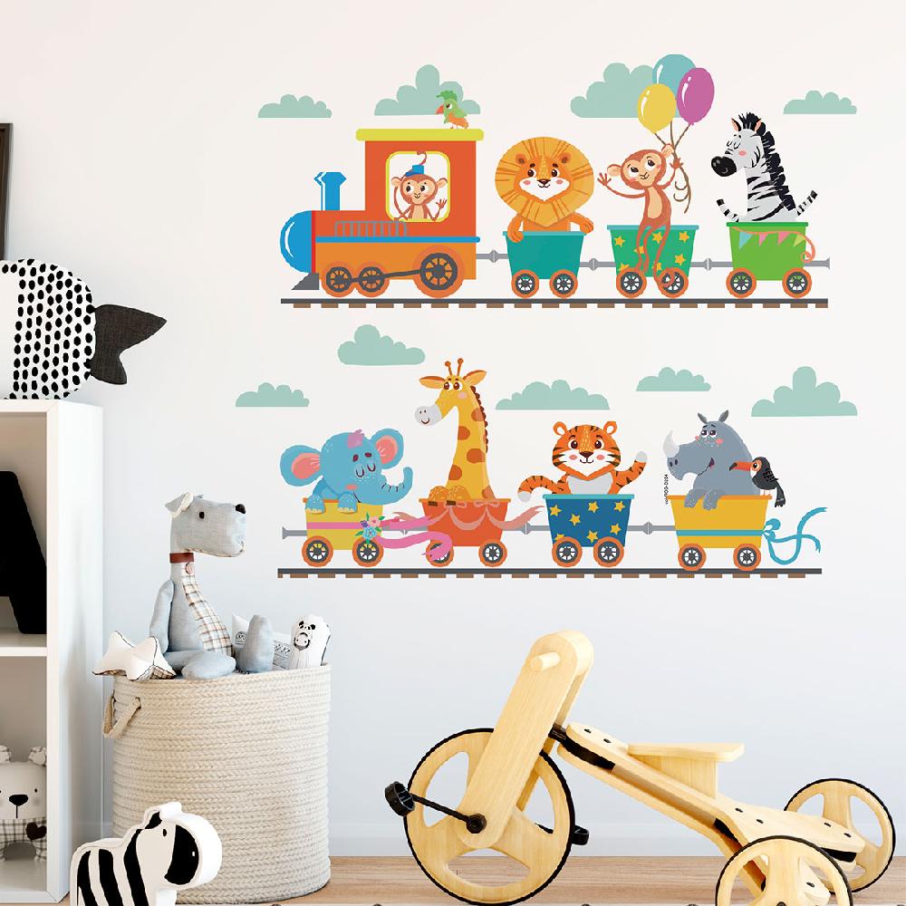 ambiance sticker Stickers animaux dans le train coloré – STICKERS ANIMAUX - Stickers Animaux de la jungle