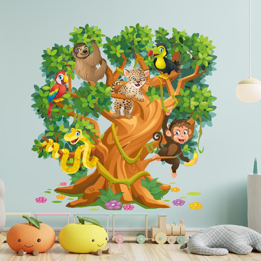 Ambiance Sticker Stickers Animaux De La Jungle Et Arbre Enchanté – STICKERS ANIMAUX - Stickers Animaux De La Jungle