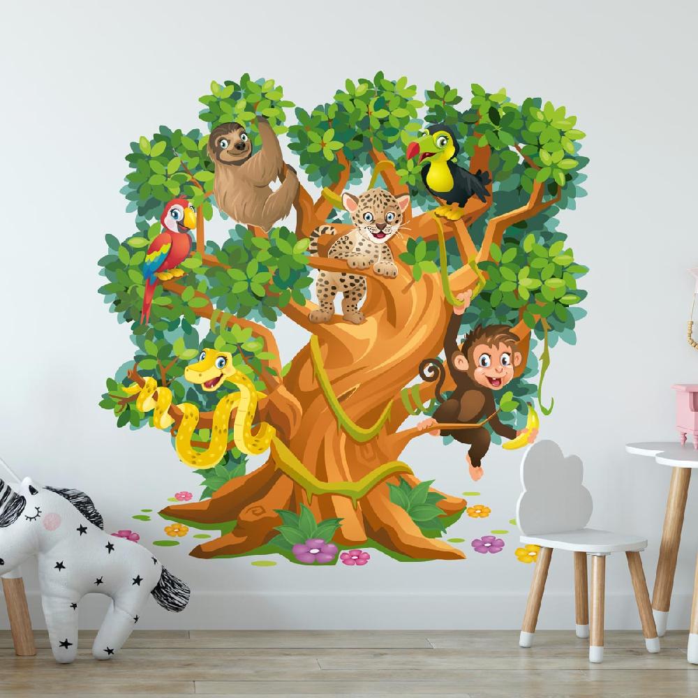 ambiance sticker Stickers animaux de la jungle et arbre enchanté – STICKERS ANIMAUX - Stickers Animaux de la jungle