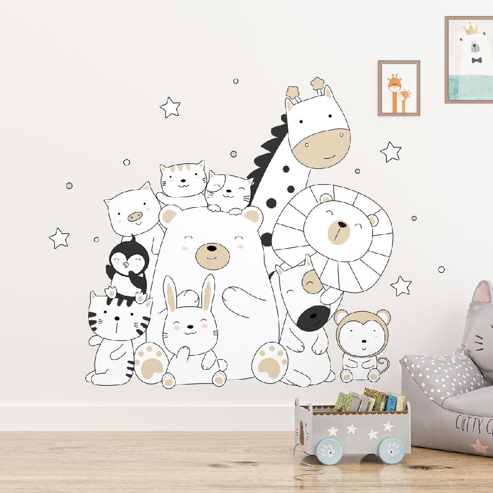 ambiance sticker Stickers animaux heureux ensemble beige – STICKERS ANIMAUX - Stickers Animaux de la jungle