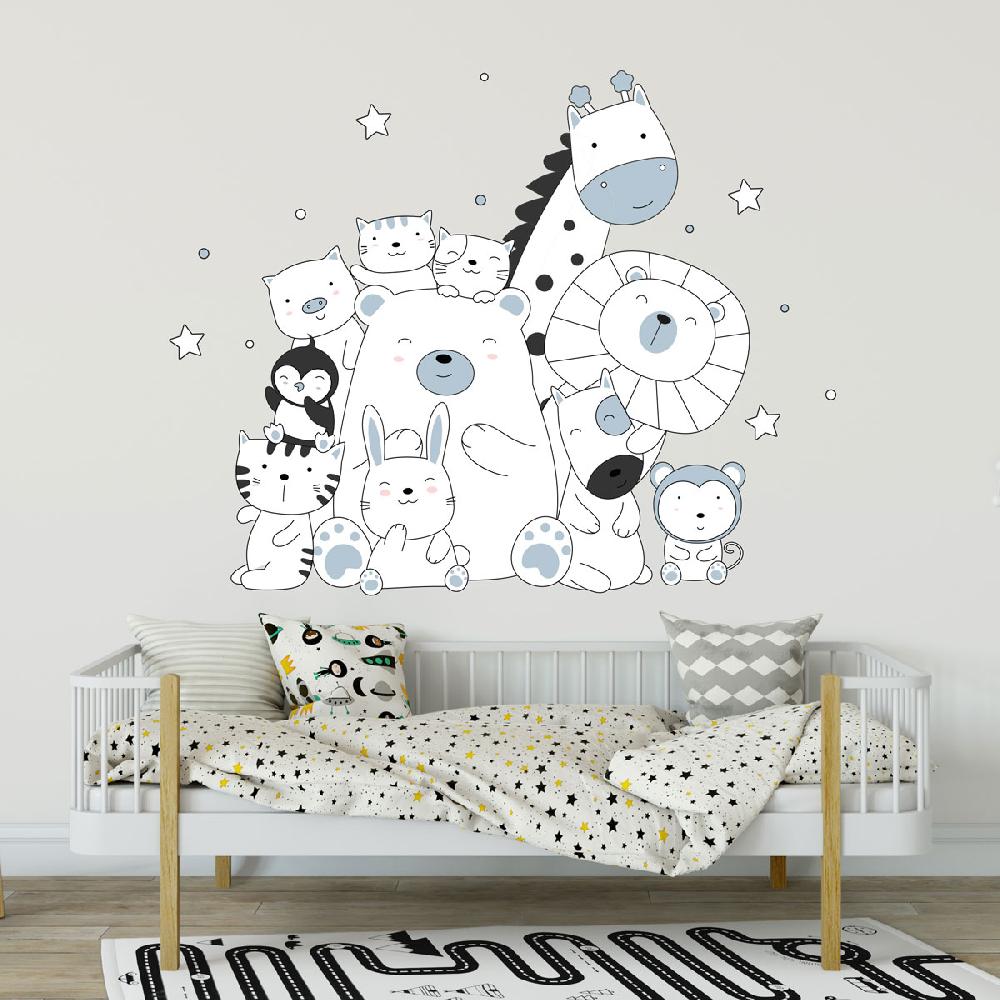 Ambiance Sticker Stickers Animaux Heureux Ensemble Bleu – STICKERS ANIMAUX - Stickers Animaux De La Jungle