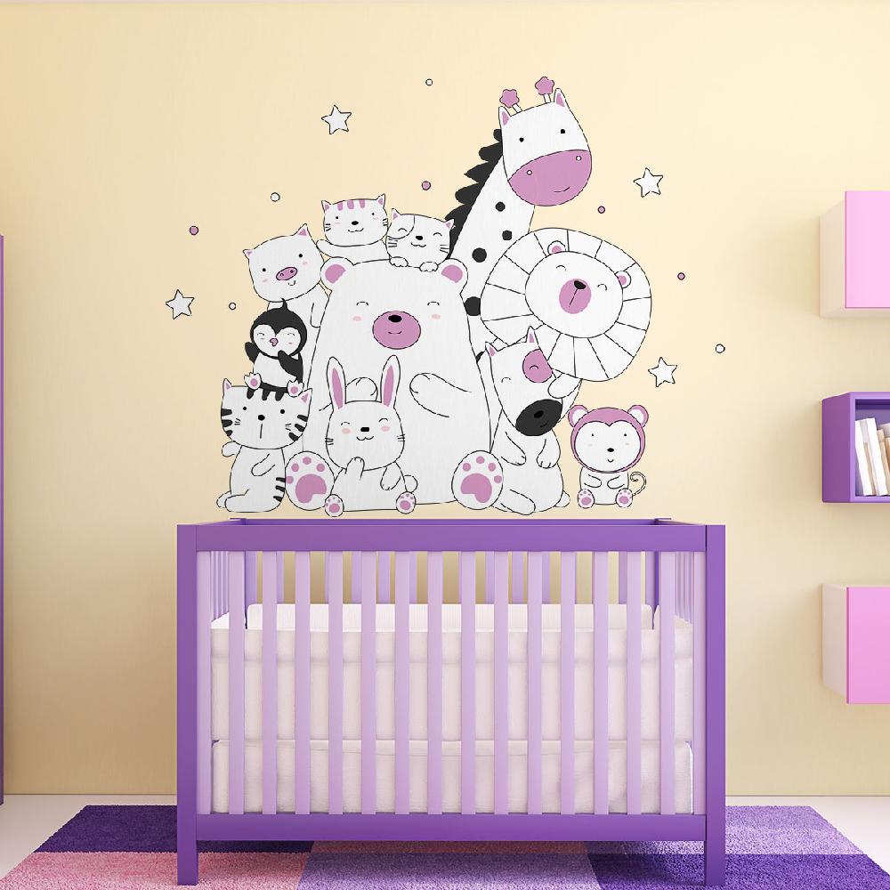 Ambiance Sticker Stickers Animaux Heureux Ensemble Rose – STICKERS ANIMAUX - Stickers Animaux De La Jungle
