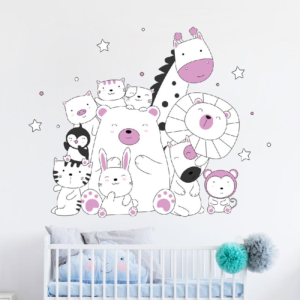 ambiance sticker Stickers animaux heureux ensemble rose – STICKERS ANIMAUX - Stickers Animaux de la jungle