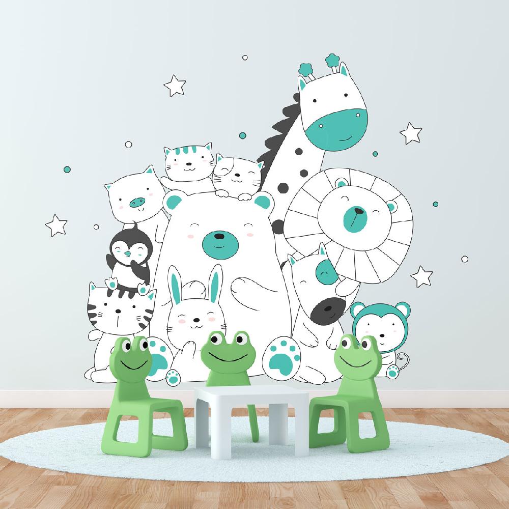 Ambiance Sticker Stickers Animaux Heureux Ensemble Turquoises – STICKERS ANIMAUX - Stickers Animaux De La Jungle