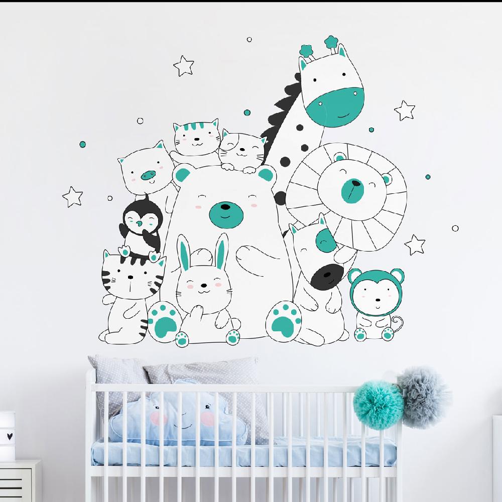 ambiance sticker Stickers animaux heureux ensemble turquoises – STICKERS ANIMAUX - Stickers Animaux de la jungle