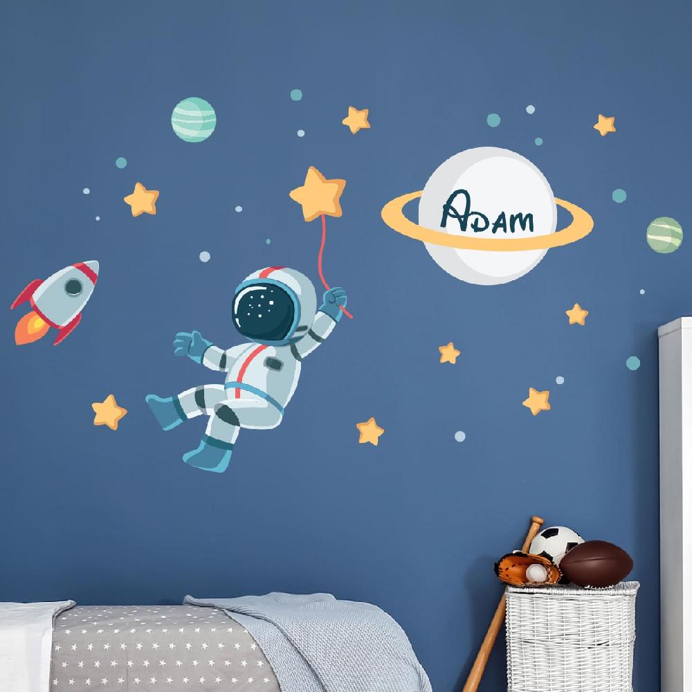 ambiance sticker Stickers prénom personnalisable astronaute dans l'espace étoilé – STICKERS TEXTE PERSONNALISABLE - Stickers Prénom