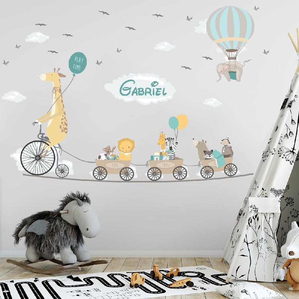 ambiance sticker Stickers prénom personnalisable girafe et ses compagnons – STICKERS TEXTE PERSONNALISABLE - Stickers Prénom