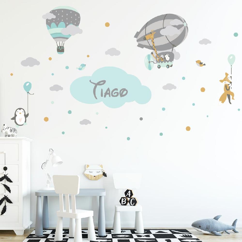 Ambiance Sticker Stickers Prénom Personnalisable Montgolfières Et Animaux – STICKERS TEXTE PERSONNALISABLE - Stickers Prénom