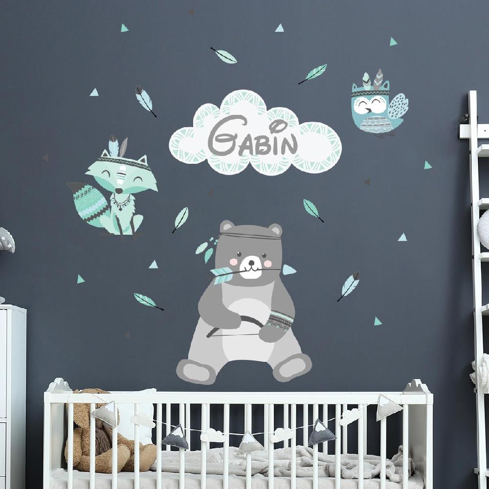 ambiance sticker Stickers prénom personnalisable ourson et le renard indien – STICKERS TEXTE PERSONNALISABLE - Stickers Prénom
