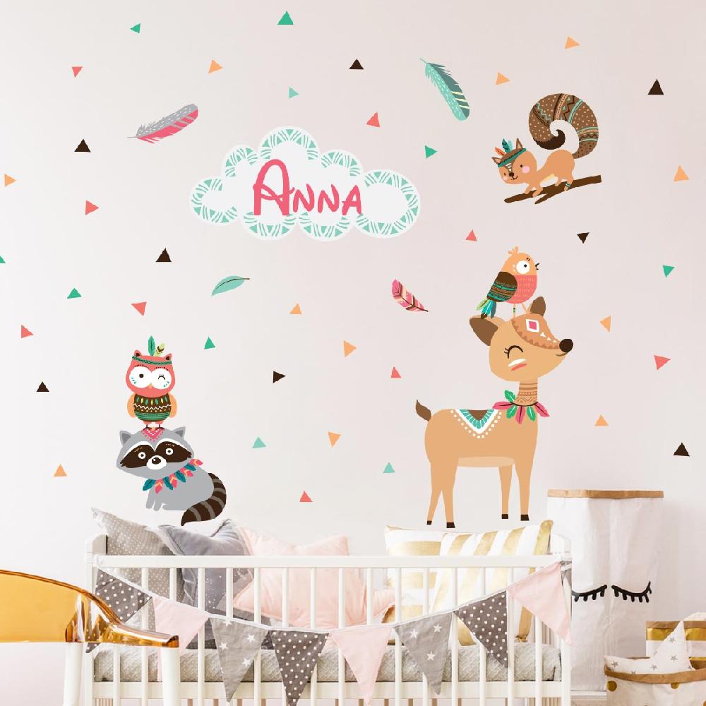 ambiance sticker Stickers prénom personnalisé animaux indiens des bois – STICKERS TEXTE PERSONNALISABLE - Stickers Prénom