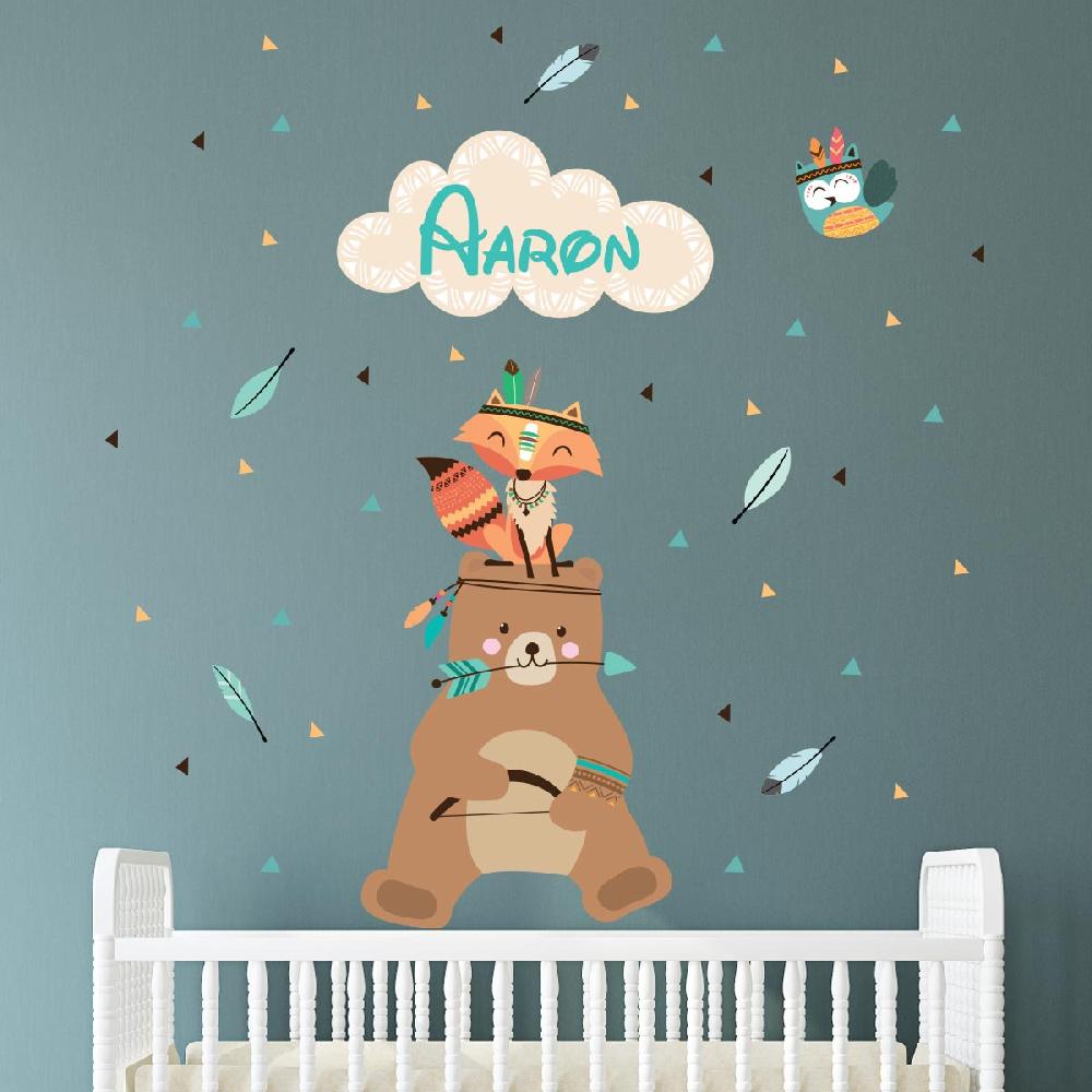 Ambiance Sticker Stickers Prénom Personnalisé Ourson Et Le Hibou Indien – STICKERS TEXTE PERSONNALISABLE - Stickers Prénom