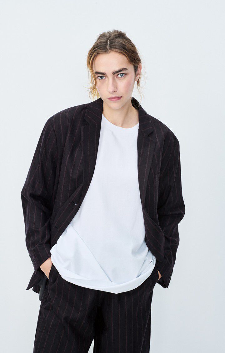 american vintage Blazer femme Dirow - RAYURES MARINE 56 Manches longues Bleu - E25