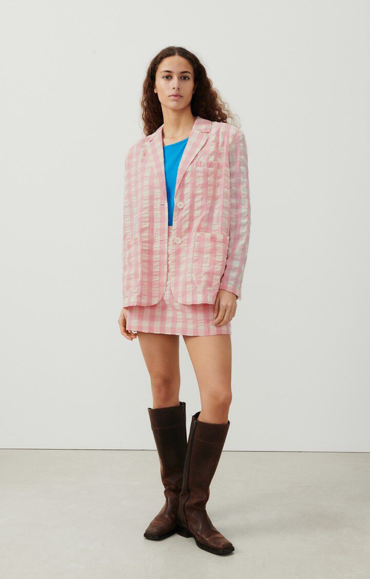 American Vintage Blazer Femme Naroz - VICHY BONBON 59 Manches Longues Rose - E24
