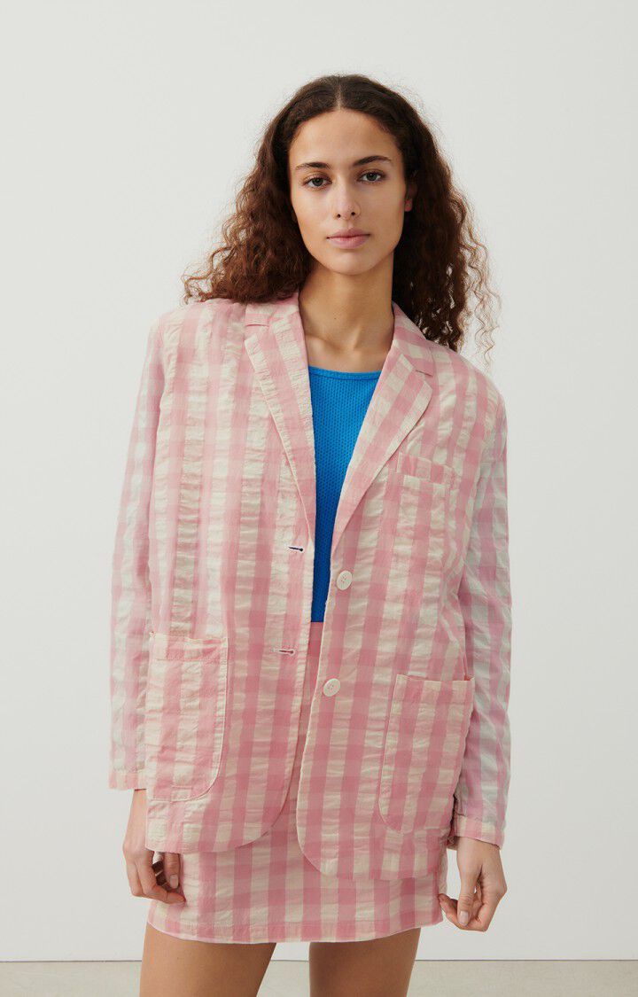 american vintage Blazer femme Naroz - VICHY BONBON 59 Manches longues Rose - E24