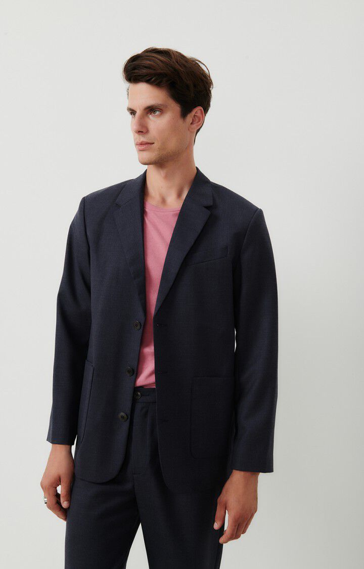 american vintage Blazer homme Tabinsville - NAVY CHINE 64 Manches longues Bleu - H23