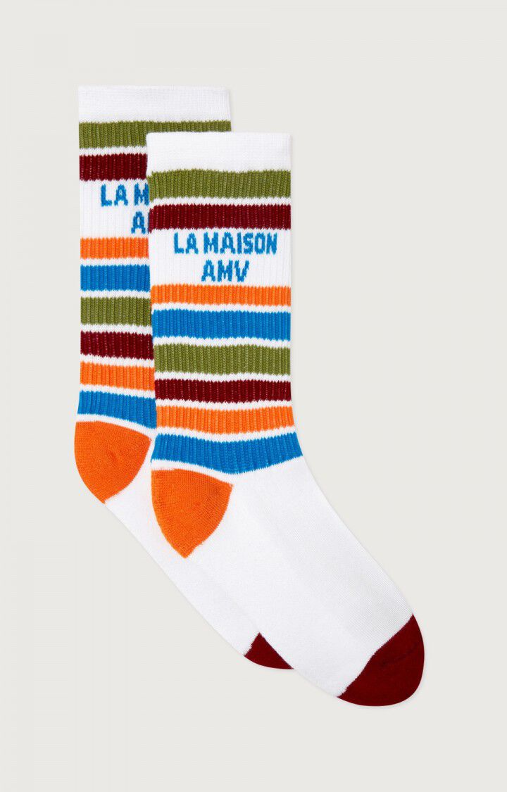american vintage Chaussettes enfant Lypow - MULTICO RAYE Blanc - E25