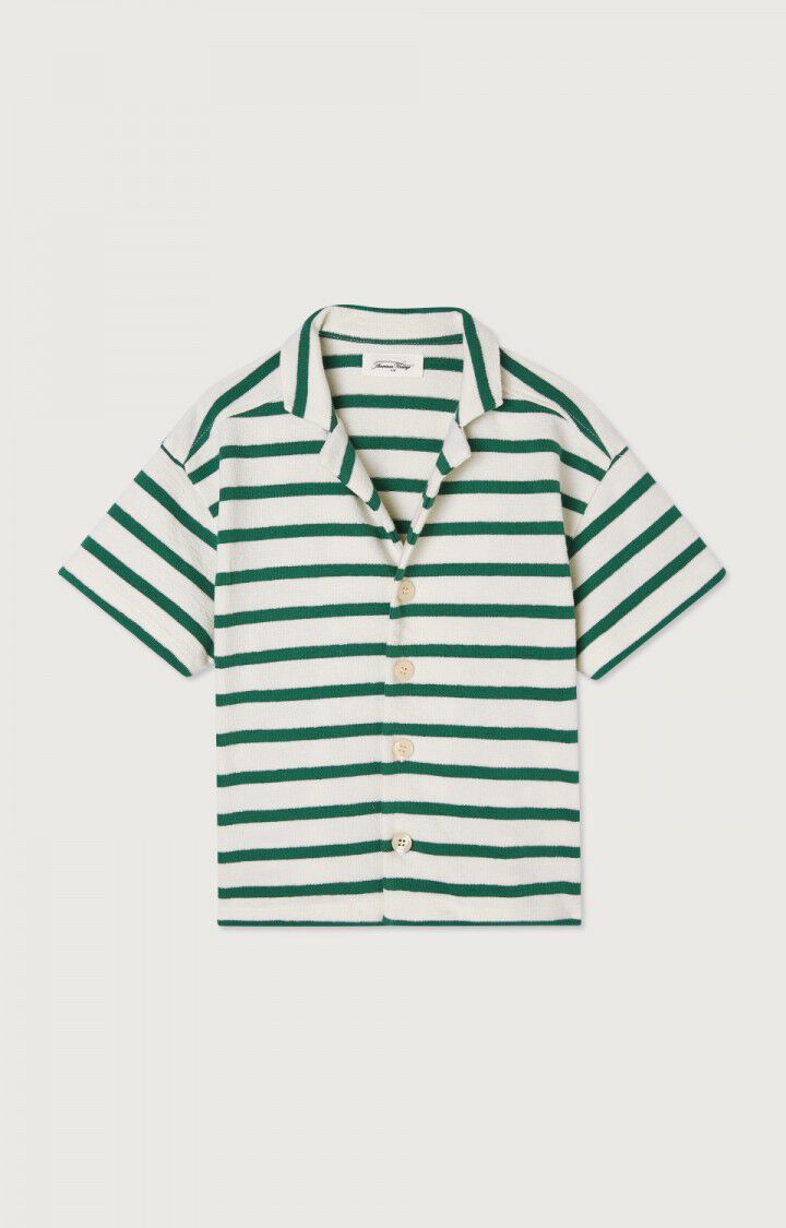 American Vintage Chemise Enfant Byama - RAYURES ECRUES ET VERTES 13 Manches Courtes Vert - E24