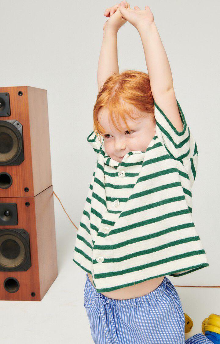 american vintage Chemise enfant Byama - RAYURES ECRUES ET VERTES 13 Manches courtes Vert - E24