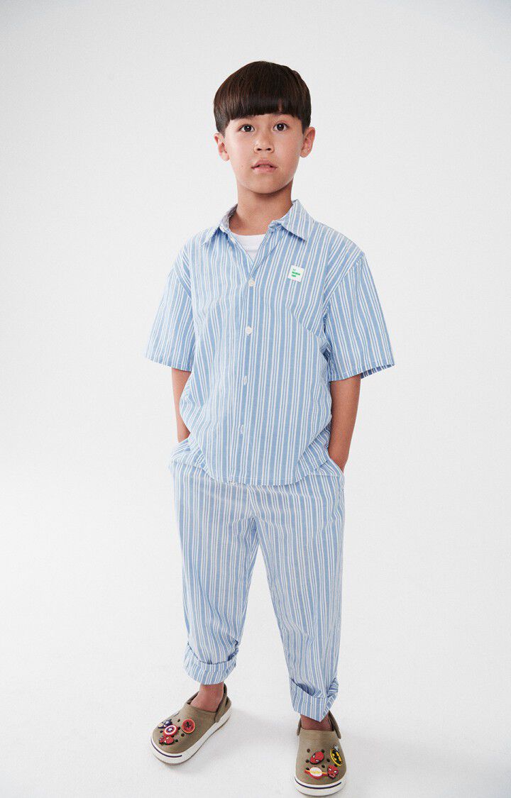 american vintage Chemise enfant Odurock - RAYURES BLEUES 16 Manches courtes Bleu - E23