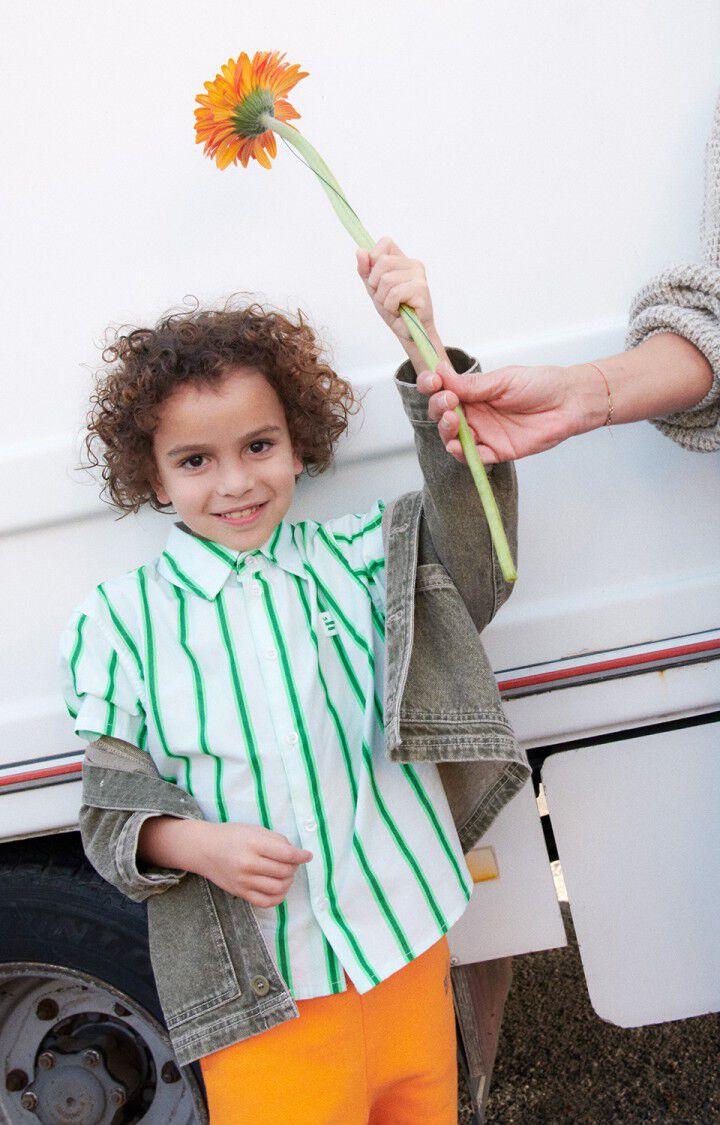 american vintage Chemise enfant Zatybay - RAYURES LAGON FLUO 16 Manches courtes Vert - E25