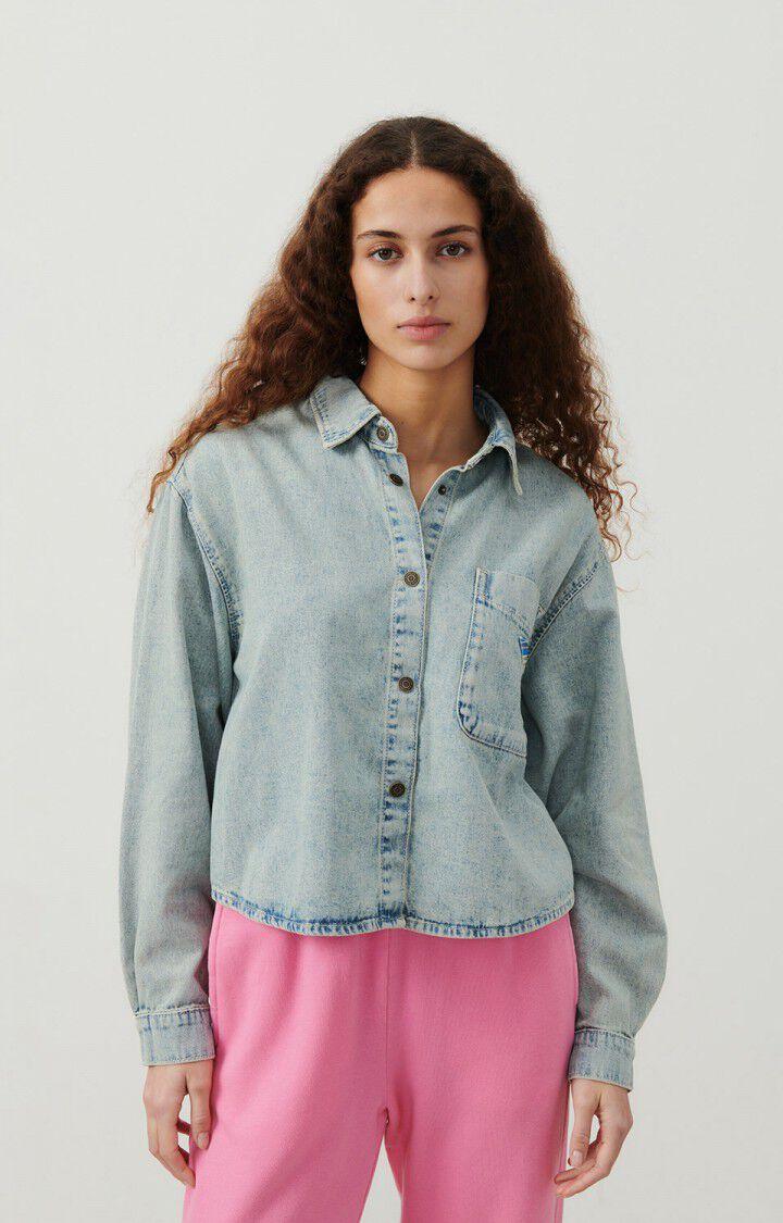 american vintage Chemise femme Besobay - STONE DIRTY 55 Manches longues Bleu - E24