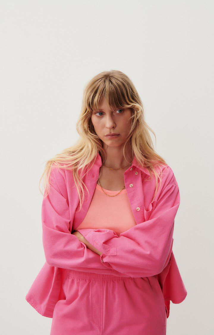 american vintage Chemise femme Dakota - ROSE FLUO 55 Manches longues Rose - E24