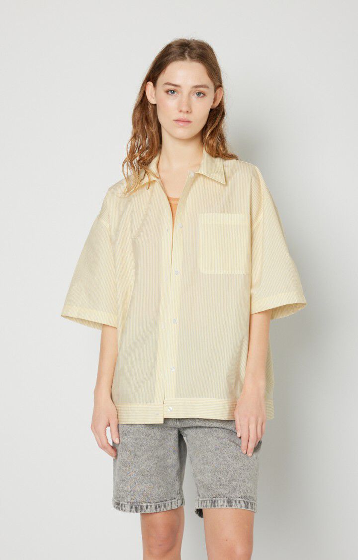 american vintage Chemise femme Eliabay - RAYURES JAUNES Manches courtes Jaune - E22