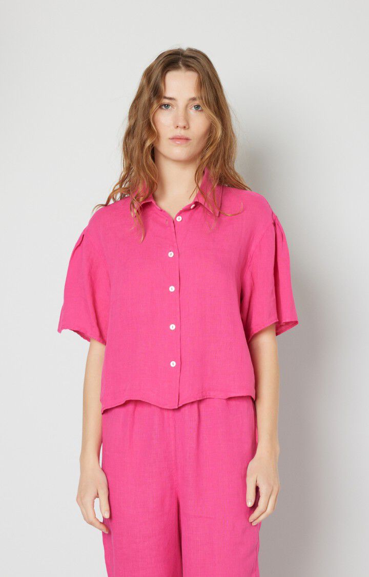 american vintage Chemise femme Ivybo - HIBISCUS Manches courtes Rose - E22
