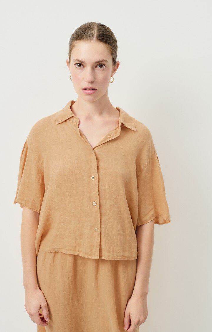 american vintage Chemise femme Ivybo - NOISETTE 24 Manches courtes Marron - E23