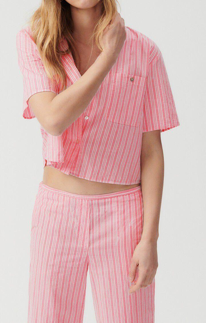 american vintage Chemise femme Odurock - RAYURES PIVOINE 21 Manches courtes Rose - E23