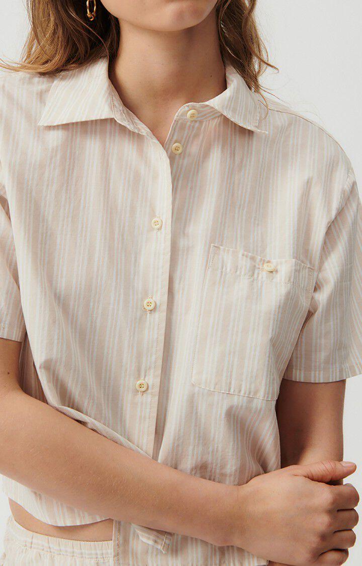 american vintage Chemise femme Odurock - RAYURES SABLE 21 Manches courtes Blanc - E23