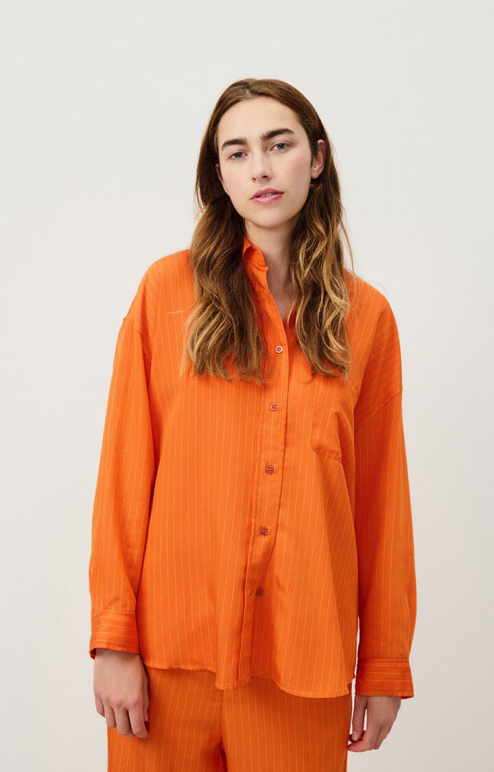 american vintage Chemise femme Okyrow - CANNELLE RAYE 50 Manches longues Orange - H24
