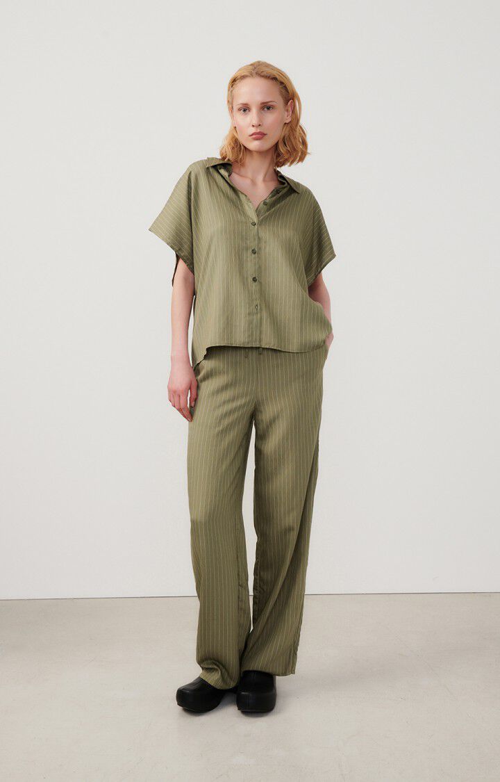 American Vintage Chemise Femme Okyrow - OLIVE RAYE 28 Manches Courtes Vert - E24