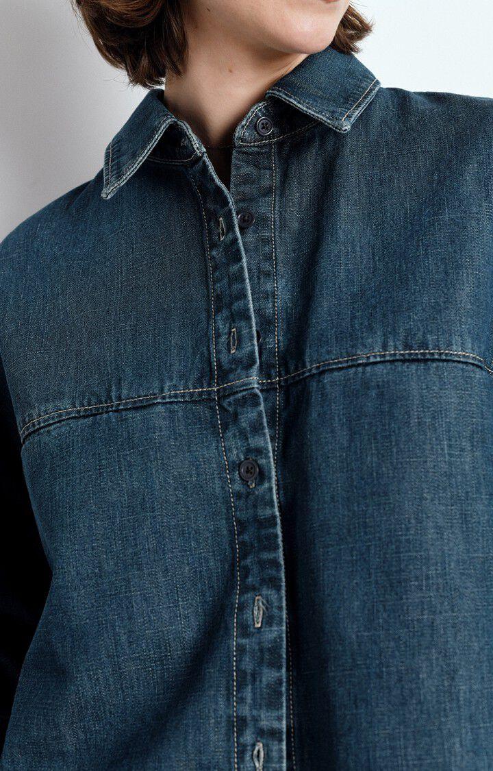 American Vintage Chemise Femme Ozyr - MEDIUM GREEN CAST 51 Manches Longues Bleu - E25