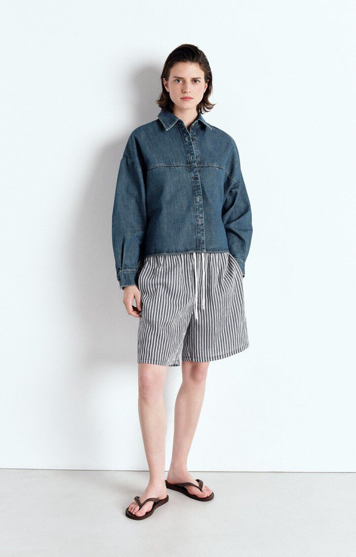 American Vintage Chemise Femme Ozyr - MEDIUM GREEN CAST 51 Manches Longues Bleu - E25