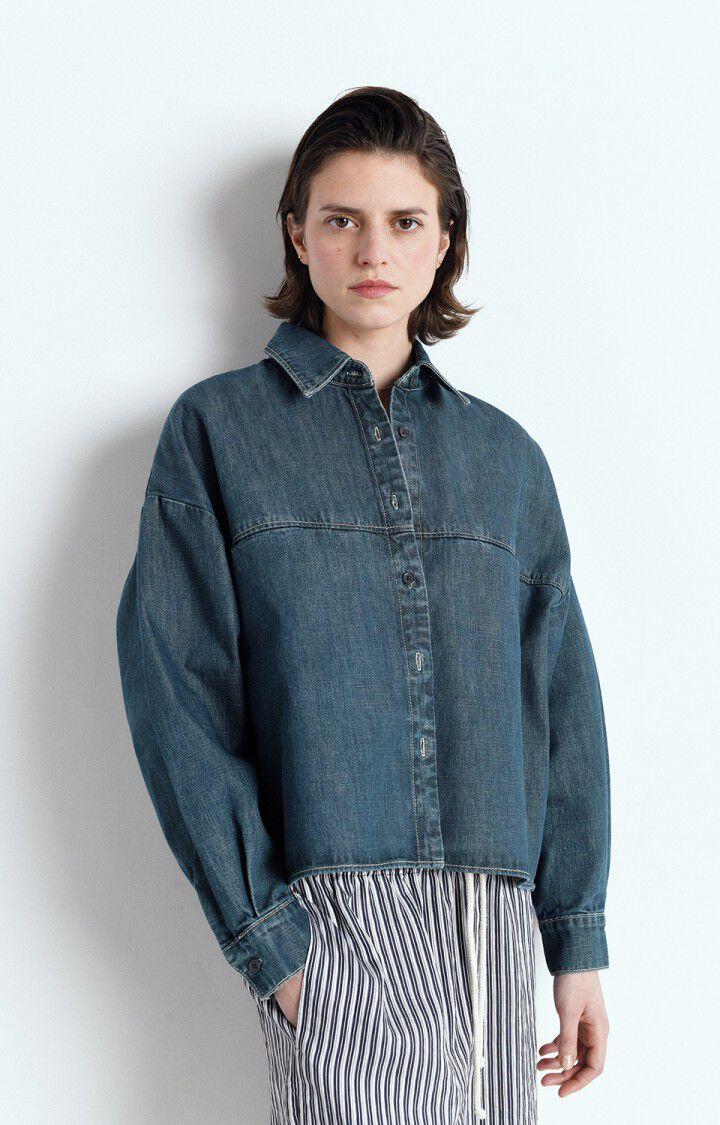 american vintage Chemise femme Ozyr - MEDIUM GREEN CAST 51 Manches longues Bleu - E25