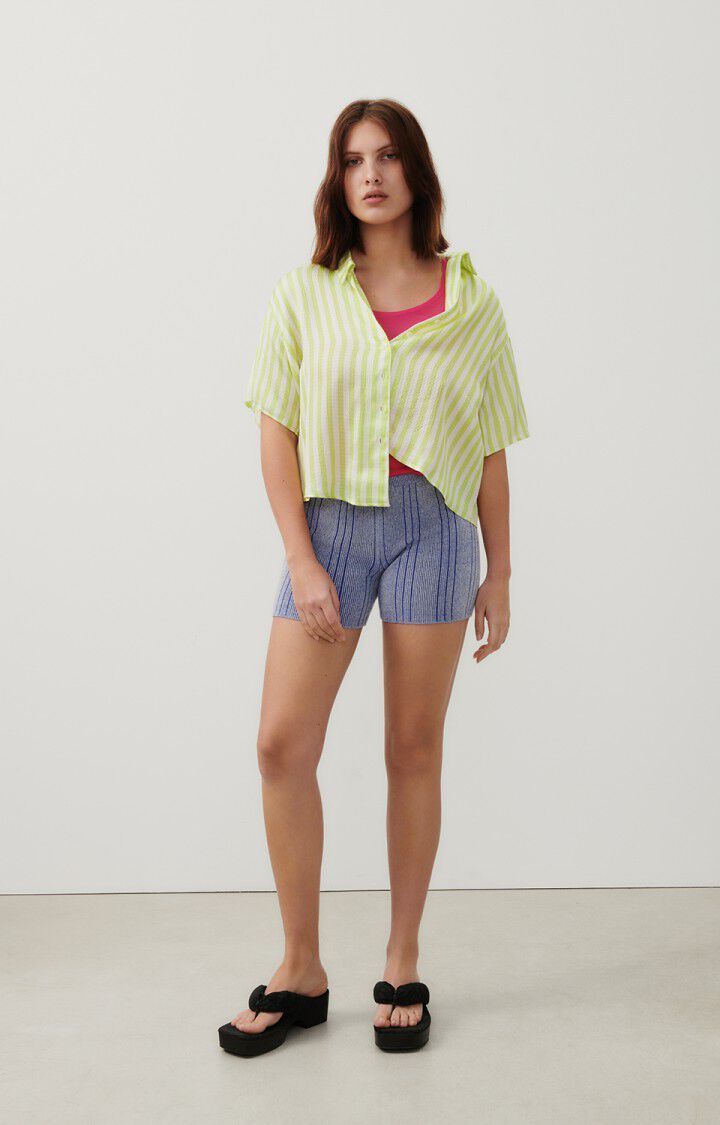 American Vintage Chemise Femme Shaning - RAYURES JAUNES FLUO 20 Manches Courtes Jaune - E24