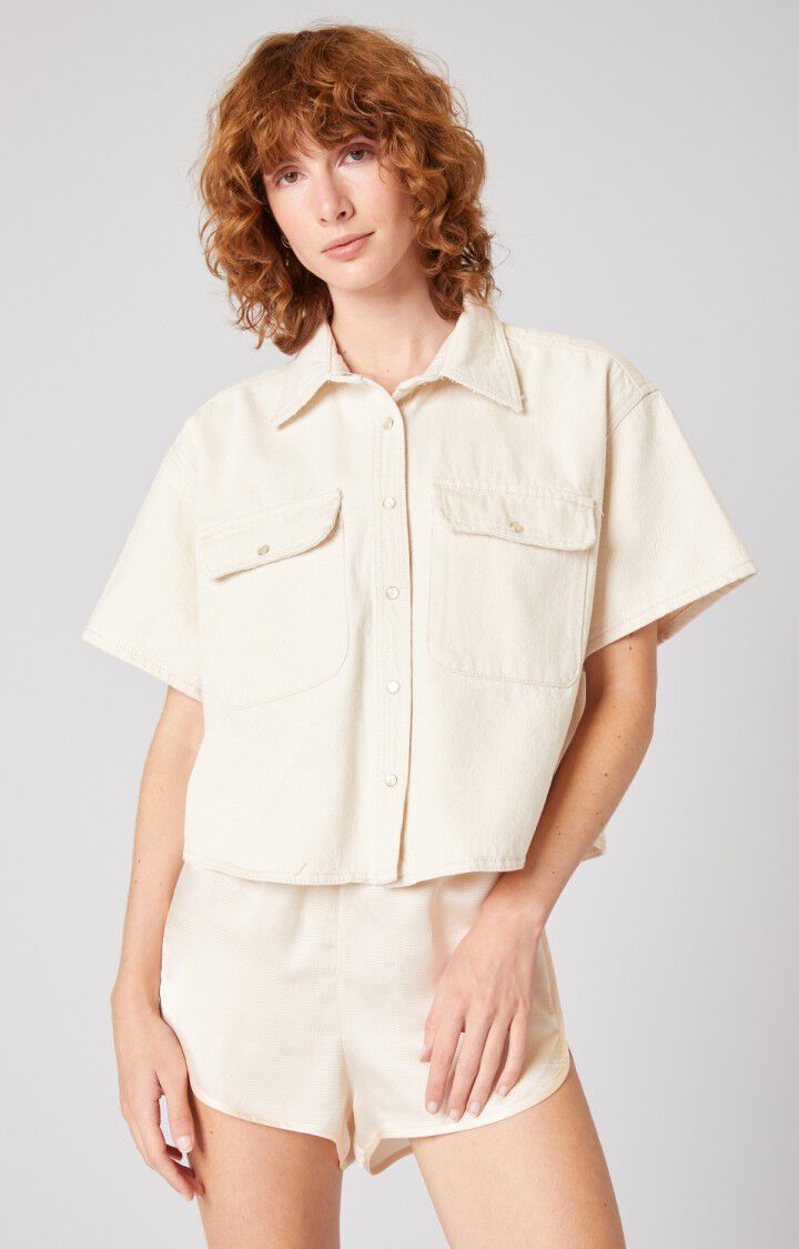 american vintage Chemise femme Tineborow - ECRU Manches courtes Beige - H21