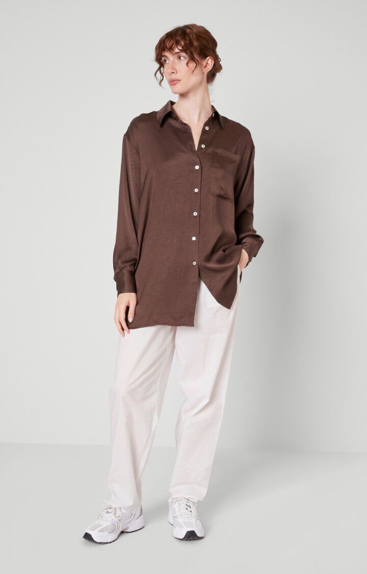 American Vintage Chemise Femme Widland - CHOCOLAT Manches Longues Marron - H21
