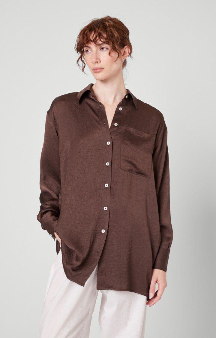 american vintage Chemise femme Widland - CHOCOLAT Manches longues Marron - H21