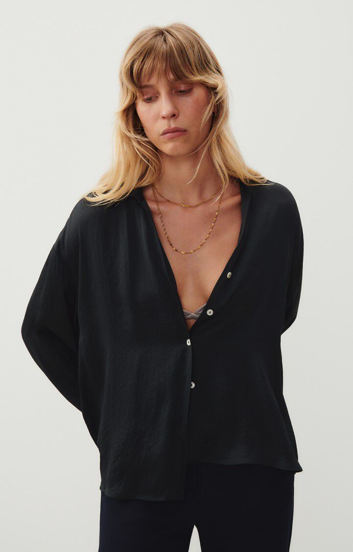 american vintage Chemise femme Widland - REGLISSE 51 Manches longues Noir - E24