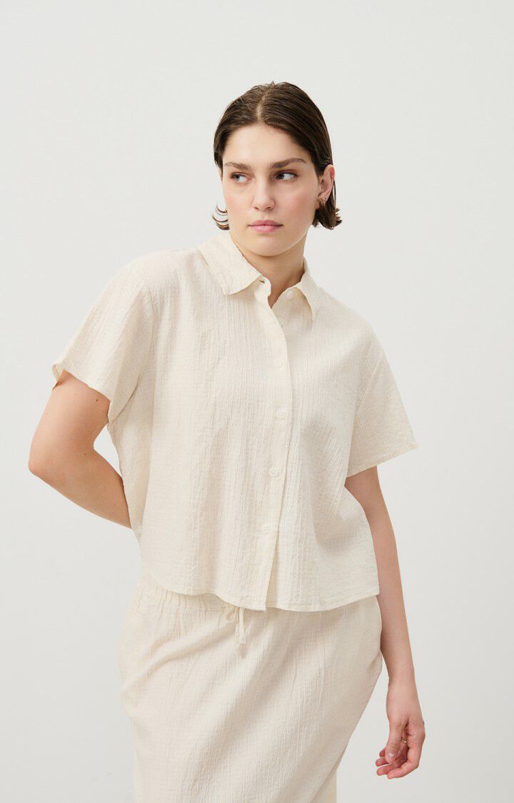 american vintage Chemise femme Ylyvow - ECRU 18 Manches courtes Beige - E24